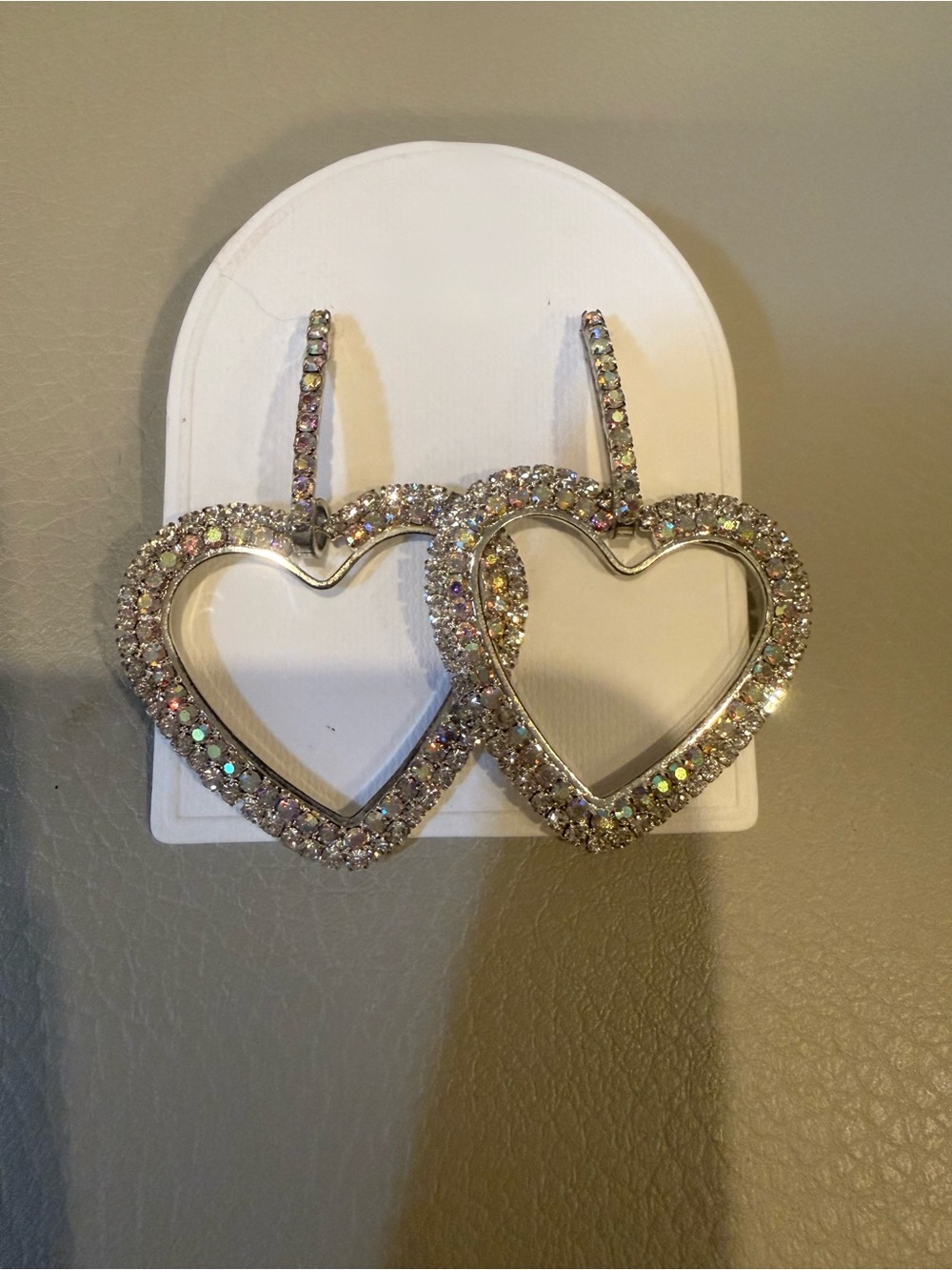 Iridescent Crystal Heart Hoop Earrings – Gold-Tone